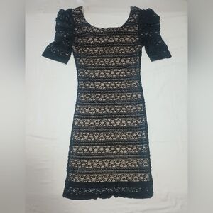 Liberty Love Womens Small Elegant Cocktail Black Knit Lace Dress CLEARANCE!